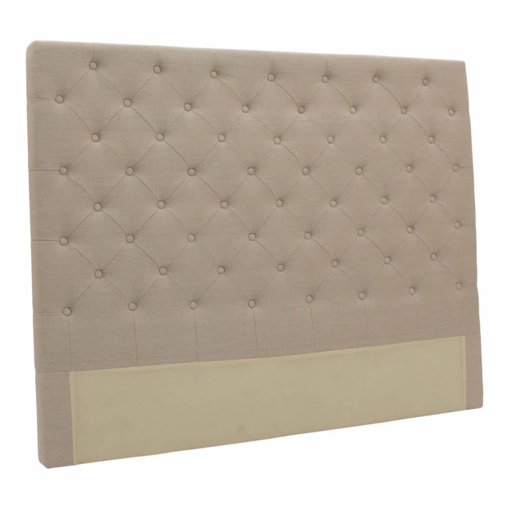 Buttoned Queen Headboard Linen_2 Front Angle
